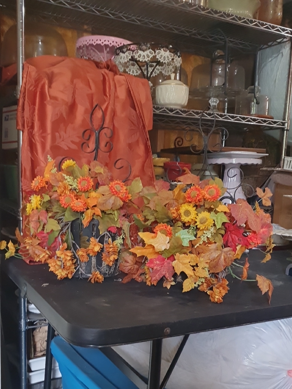 Autumn Artificial Floral Arrangement with Fall Foliage - Orange
